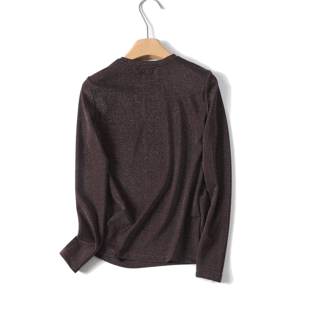 Ladies Lurex Fine Knit Long Sleeve with Round Neckline and Subtly Shimmering Surface Mune Fashion
