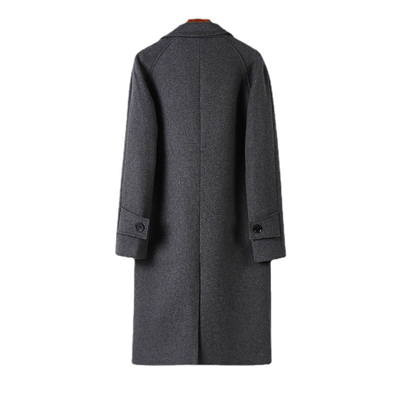Men's Maxi Length Wool Coat with Clean Cut, Narrow Lapel and Concealed Lining Mune Fashion