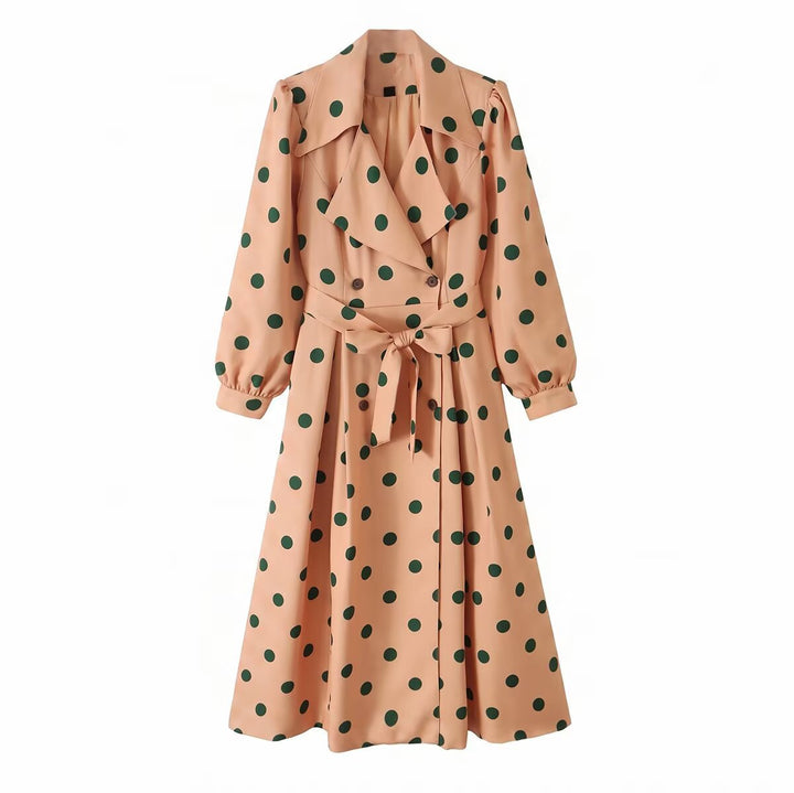 Women's Trench Coat Midi Dress with Waist Belt, Double Breasted and Puff Sleeves Mune Fashion
