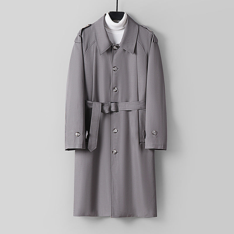 Men's Simple Twill Trench Coat with Adjustable Waist Belt and Shoulder Patches Mune Fashion