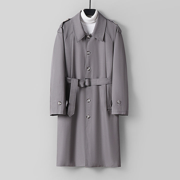 Men's Simple Twill Trench Coat with Adjustable Waist Belt and Shoulder Patches Mune Fashion