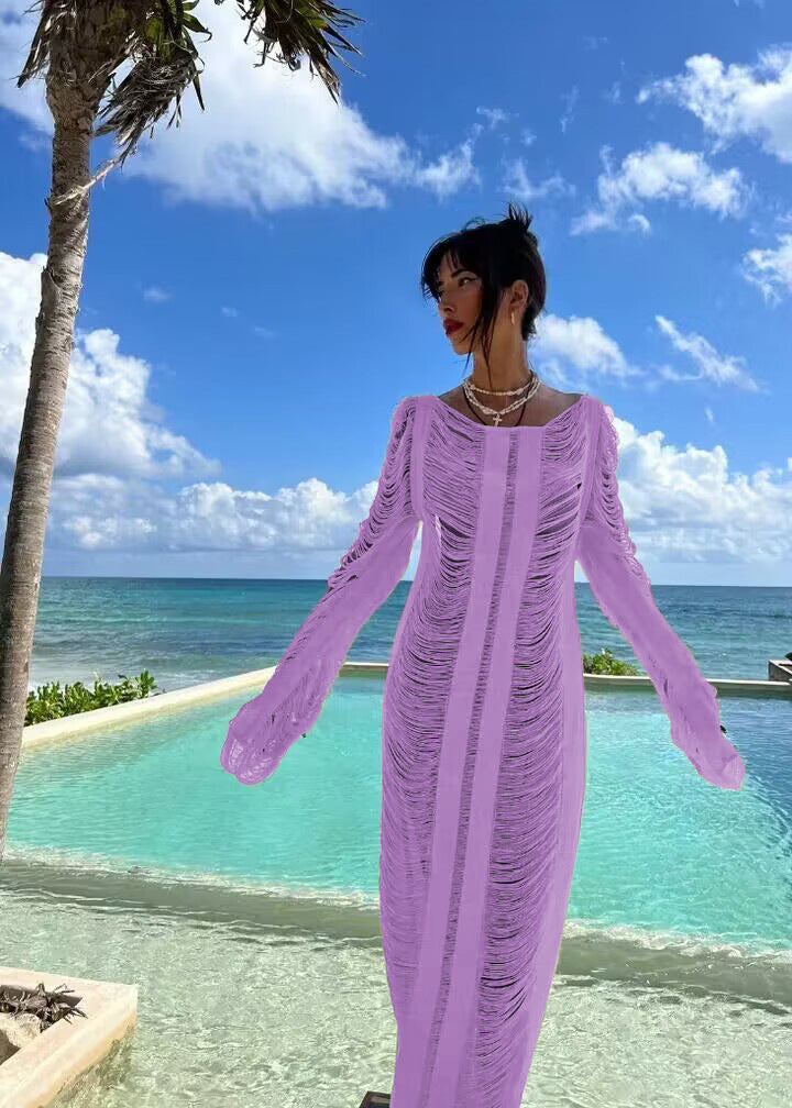 Women's elegant beach dress with refined fringes and transparent elements Mune Fashion