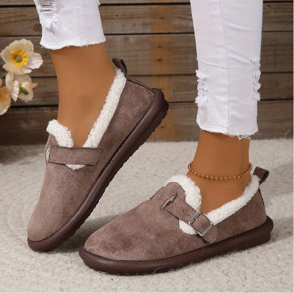 Women Lined Suede-Look Slippers-Mules with Teddy Lining and Adjustable Strap Mune Fashion