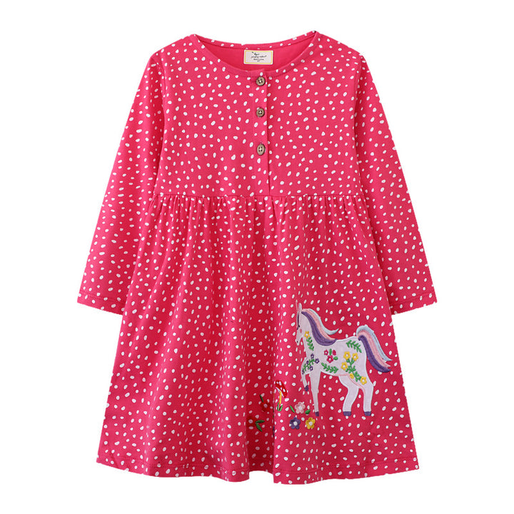 Girls long sleeve dress with playful unicorn motif Mune Fashion