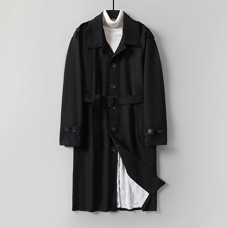 Men's Simple Twill Trench Coat with Adjustable Waist Belt and Shoulder Patches Mune Fashion