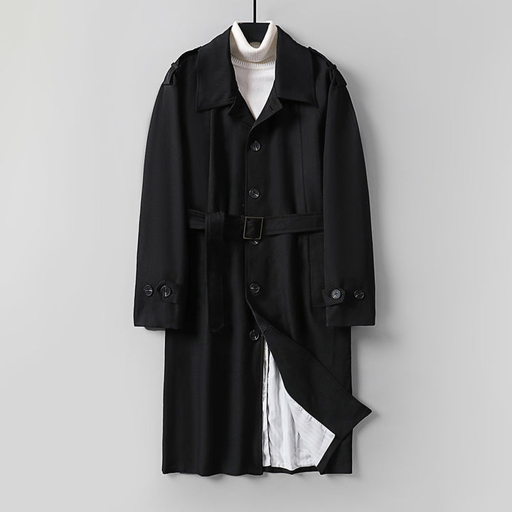 Men's Simple Twill Trench Coat with Adjustable Waist Belt and Shoulder Patches Mune Fashion
