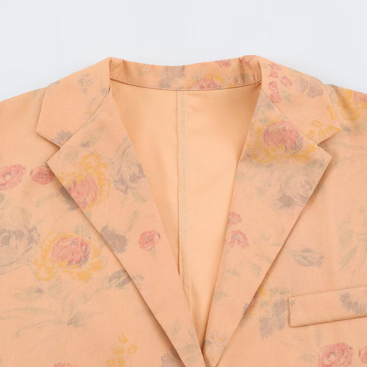 Women's Lightweight Blazer with Floral Allover Print and Boxy Cropped Silhouette