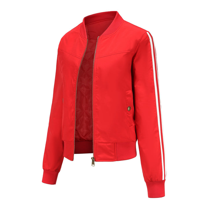 Women's casual bomber jacket with side contrast stripes, quilted inner lining and ribbed cuffs Mune Fashion