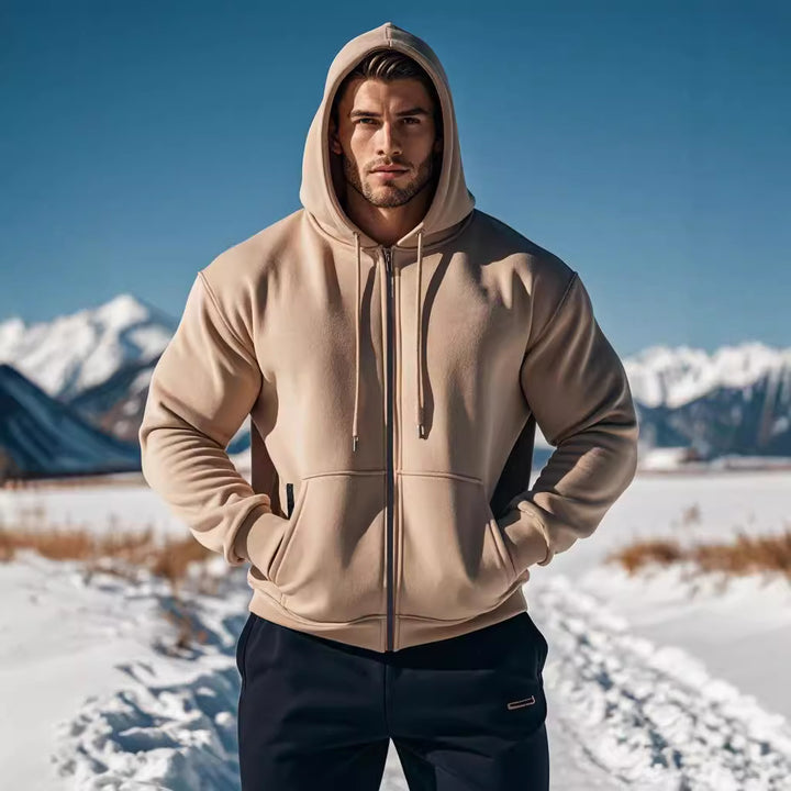 Men's hooded sweatshirt jacket with full zip, kangaroo pocket and adjustable hood Mune Fashion