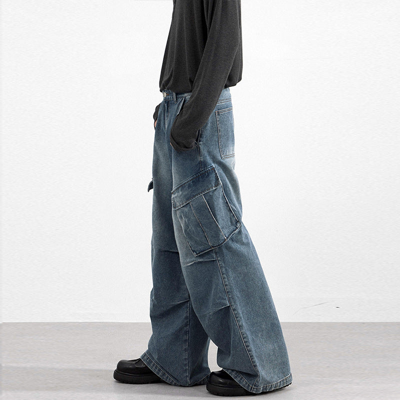 Men's extra-wide panel denim cargo pants in a loose baggy cut with knee panels Mune Fashion