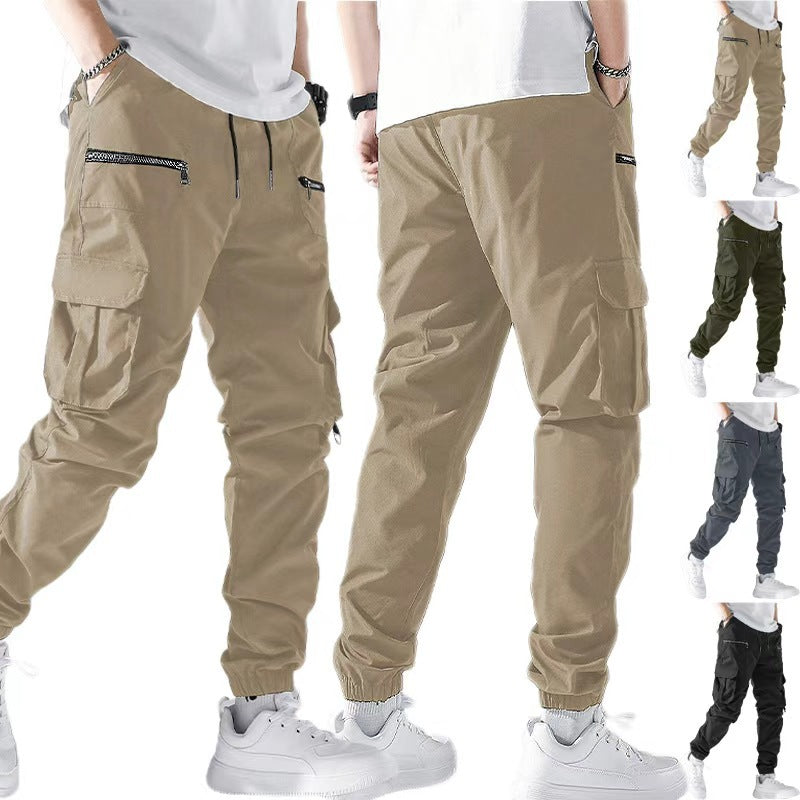 Men's slim cargo joggers with multiple zippered pockets, elastic ankle cuff, and drawstring Mune Fashion