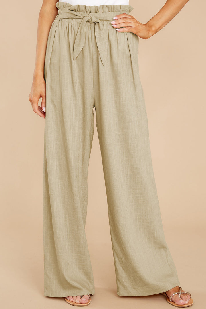 Women's linen pants with paperbag waistband and wide leg Mune Fashion