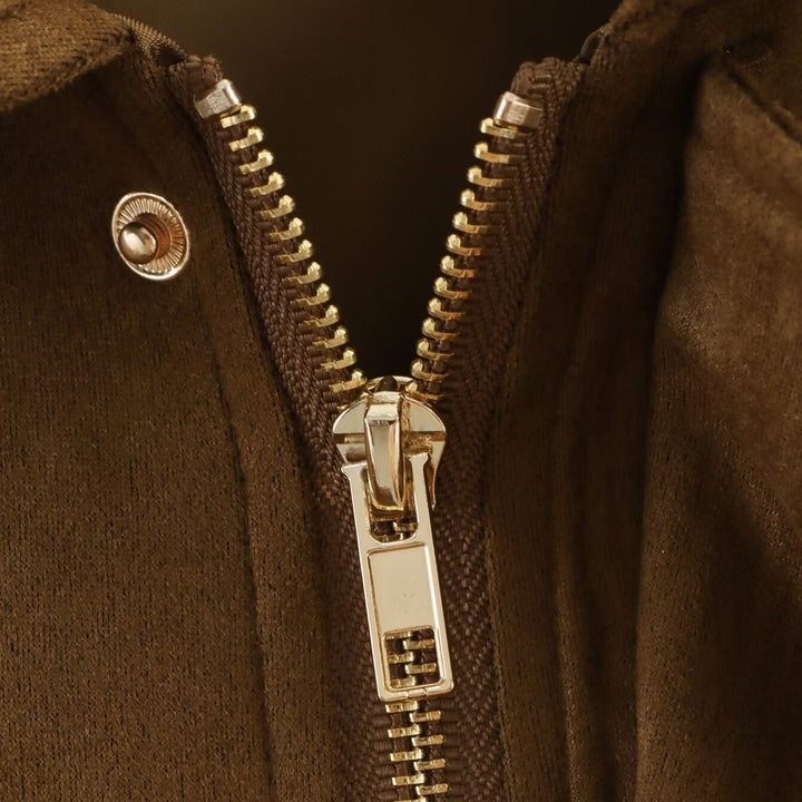 Women's Oversized Cropped Jacket in Suede Look with Cut-Out Shoulders and Drawstring Hem Mune Fashion