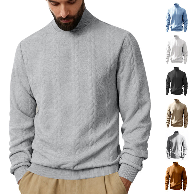 Men's fine cable-knit turtleneck sweater with a slim fit, ribbed collar, and elastic cuffs Mune Fashion