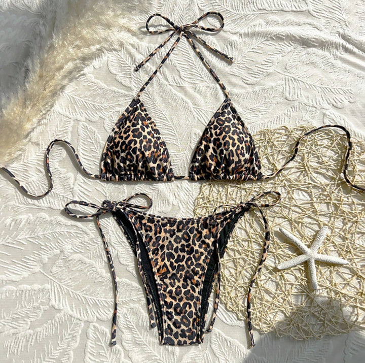 Ladies triangle bikini with adjustable straps and trendy leopard pattern Mune Fashion