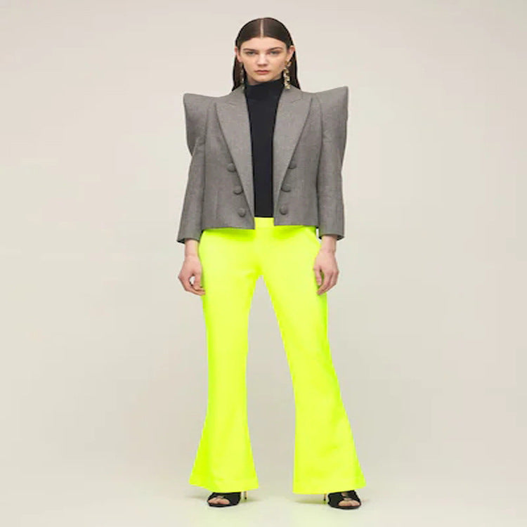 Women's Three-Piece Tailoring Set with Emphasized Shoulder Blazer, Top, and Bermuda Shorts Mune Fashion