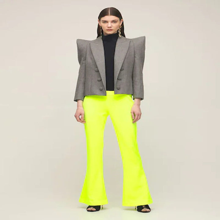Women's Three-Piece Tailoring Set with Emphasized Shoulder Blazer, Top, and Bermuda Shorts Mune Fashion