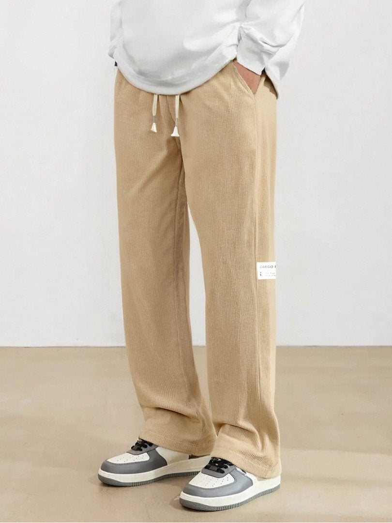 Men's wide cord pants in relaxed fit with drawstring, straight leg & label patch Mune Fashion