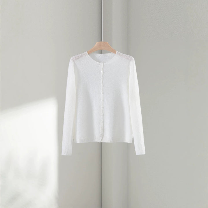 Women's fine knit cardigan with round neckline and continuous button placket Mune Fashion