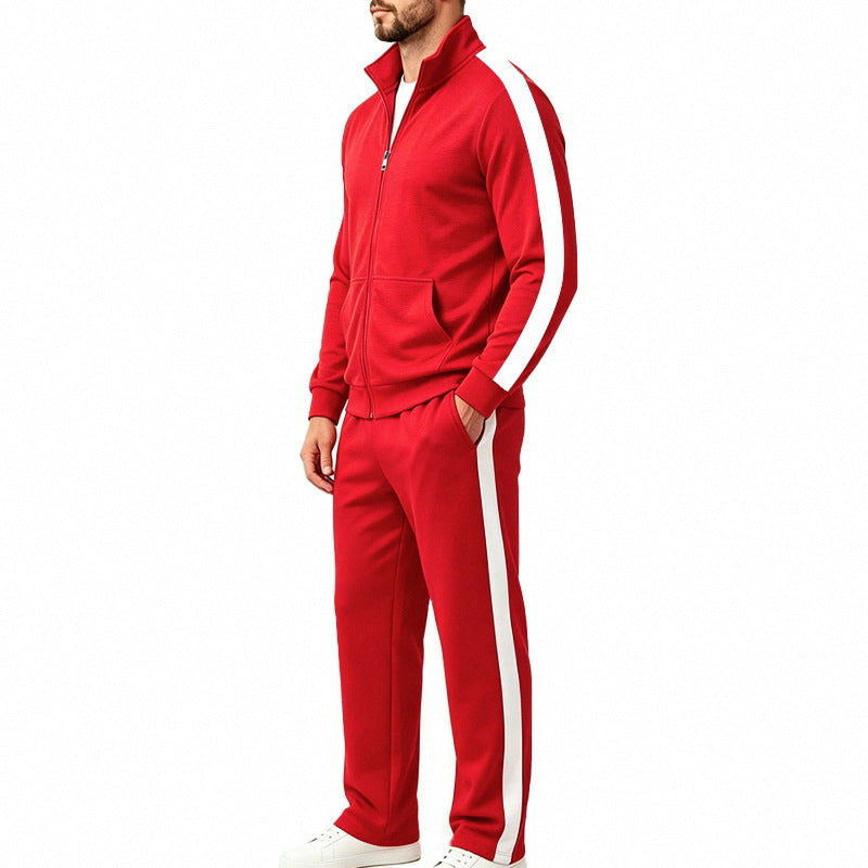 Men's tracksuit set made of French terry with stand-up collar, side stripes, and zip-up jacket Mune Fashion