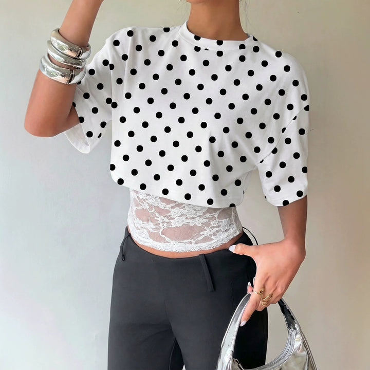 Women's short-cut jersey shirt with boxy fit, round neck and short sleeves Mune Fashion