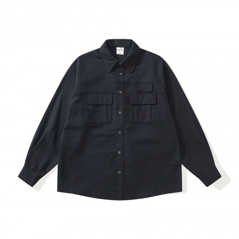 Unisex Boxy Overshirt Jacket in Utility Style with Patch Flap Pockets and Shirt Collar Mune Fashion