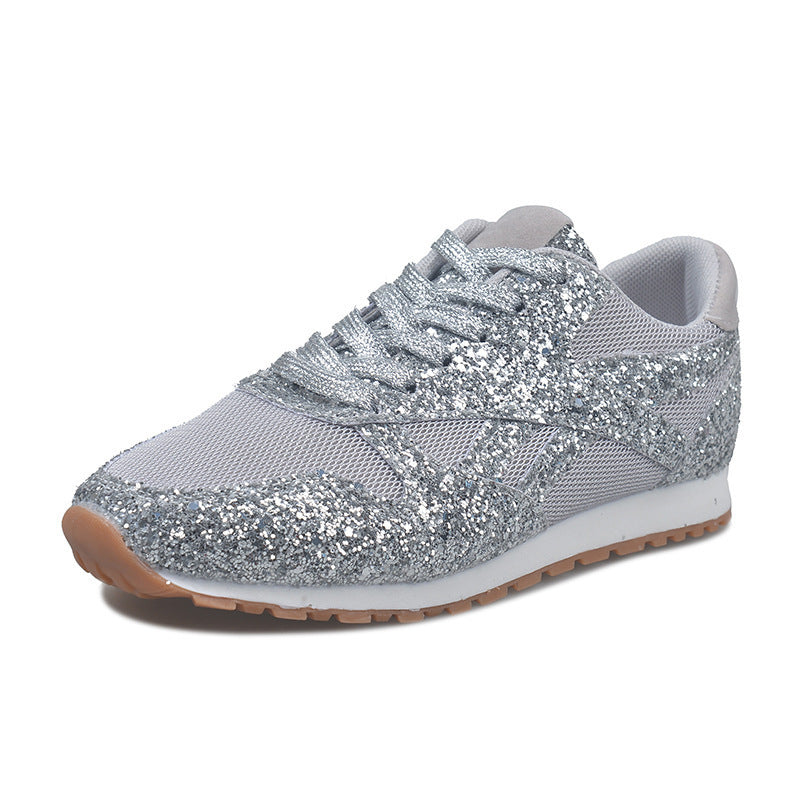 Women's Glitter Sneakers with Mesh Inserts and Treaded Rubber Sole Mune Fashion