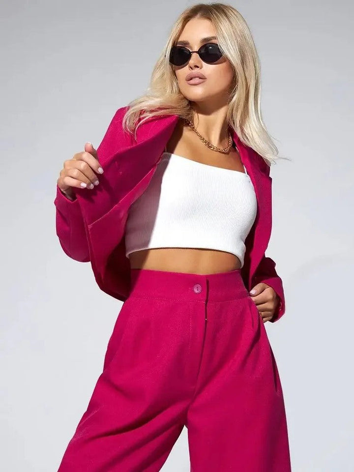 Mune Fashion Cropped Blazer Set with High-Waist slim fit pants