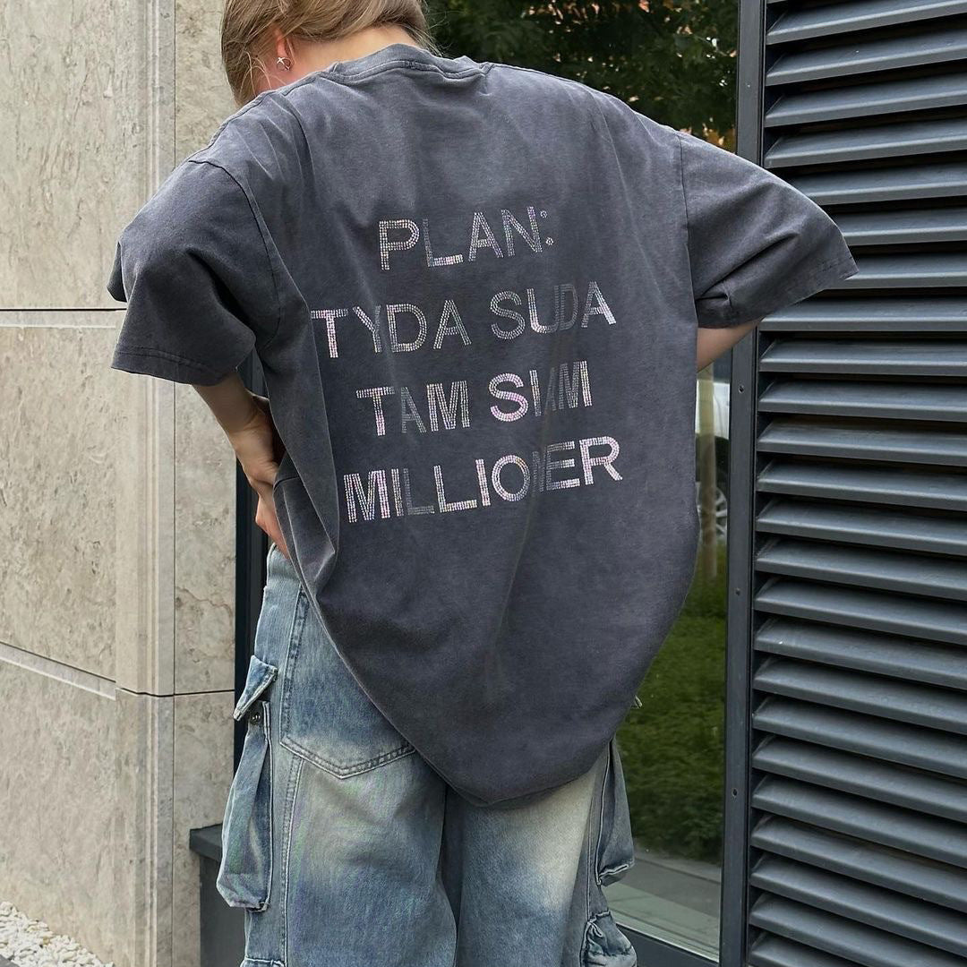 Women’s oversized statement t-shirt with rhinestone lettering on the back Mune Fashion