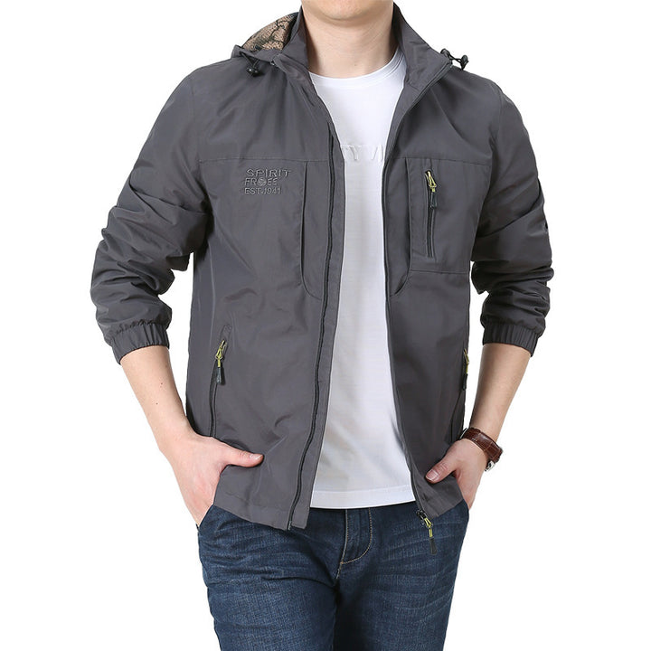 Men's Windproof Microfiber Utility Jacket with Hood and Multiple Zipper Pockets Mune Fashion