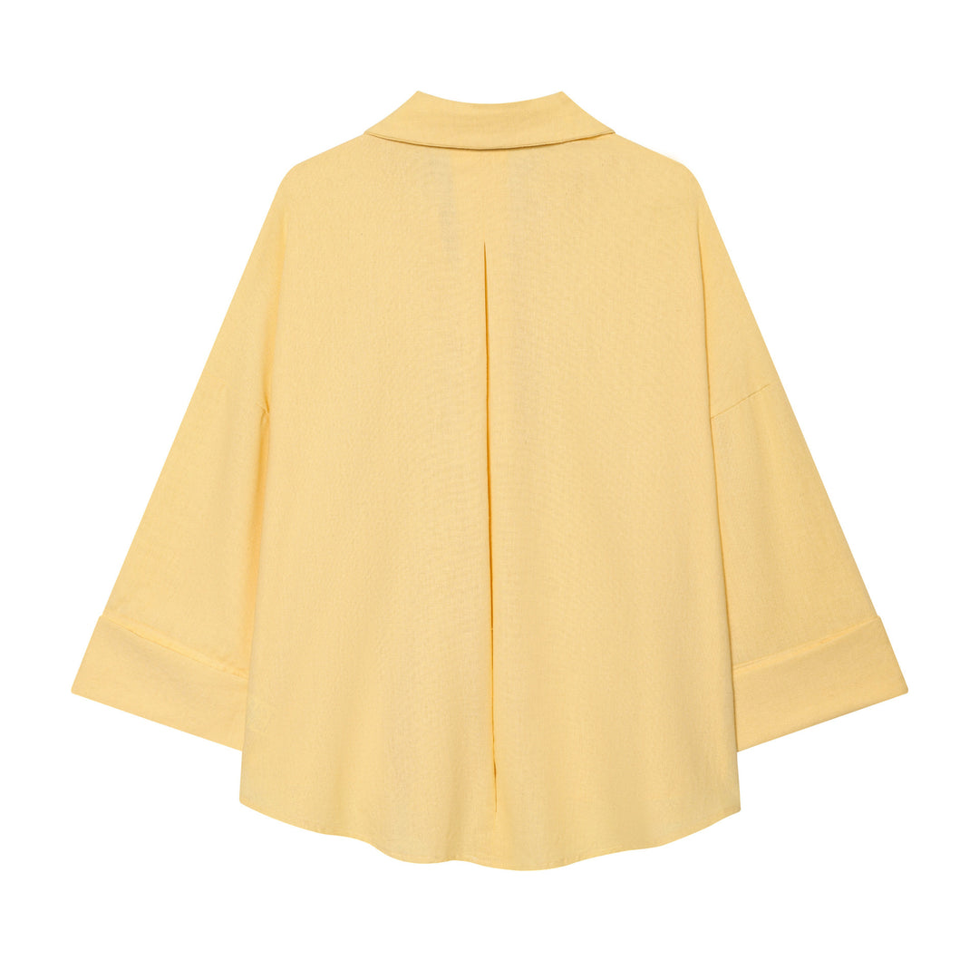 Women Oversized Linen Blouse with Kimono Sleeves and Continuous Button Placket Mune Fashion