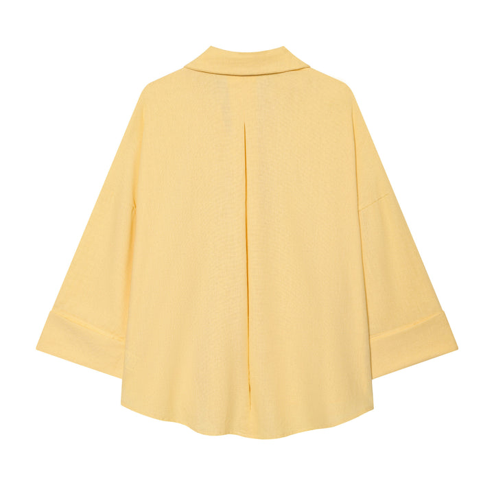 Women Oversized Linen Blouse with Kimono Sleeves and Continuous Button Placket Mune Fashion