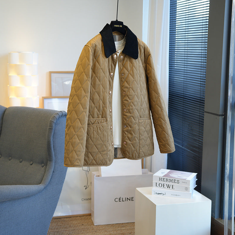 Women's Fashionable Quilted Jacket with Classic Collar Mune Fashion