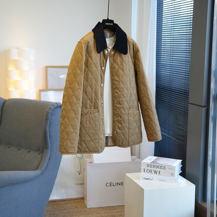 Women's Fashionable Quilted Jacket with Classic Collar Mune Fashion