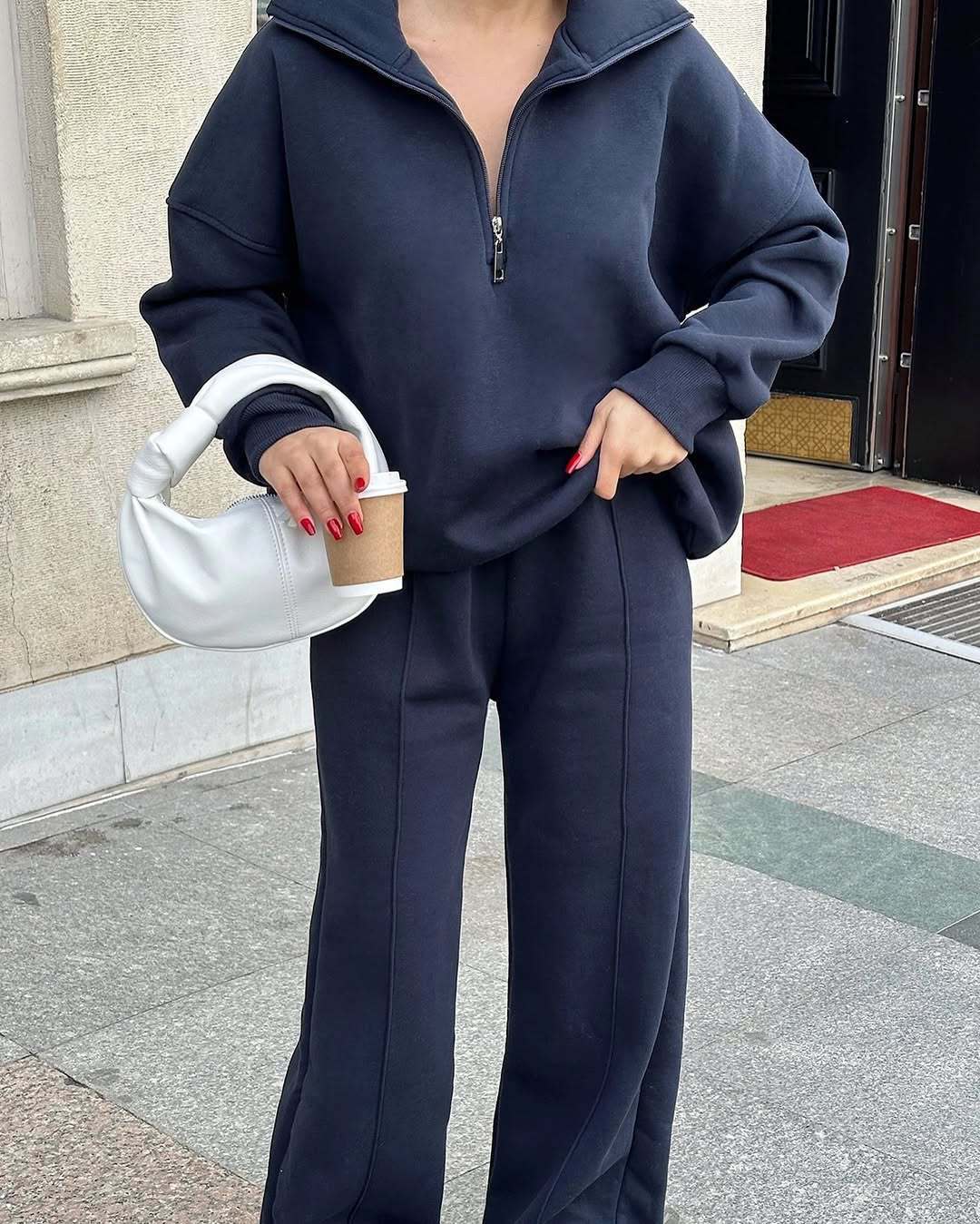 Women nan Oversize Sweatshirt with Half Zip and Loose Jogging Pants Set Mune Fashion