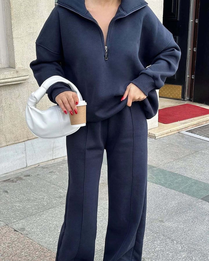 Women nan Oversize Sweatshirt with Half Zip and Loose Jogging Pants Set Mune Fashion