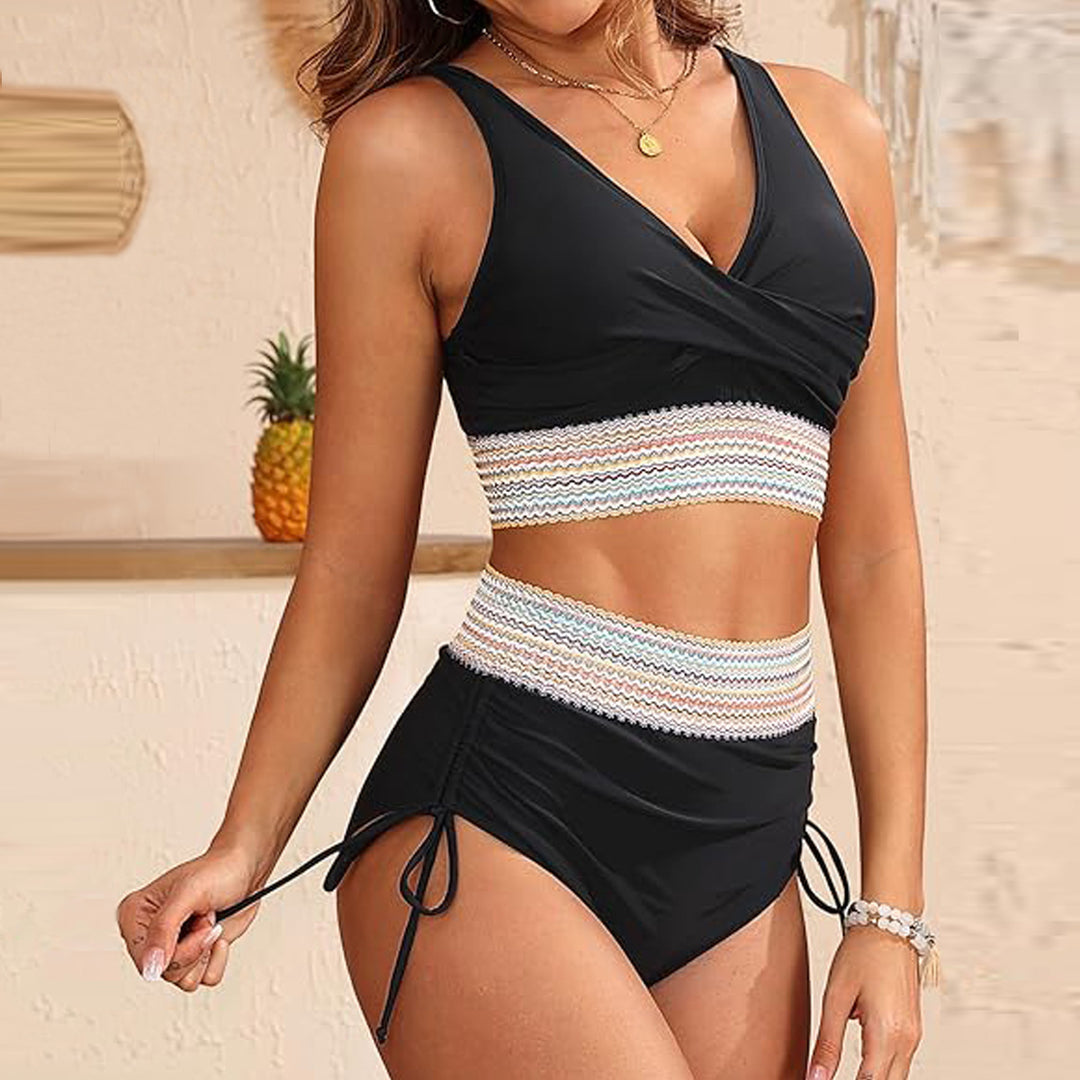Women High-Cut Bikini Set with Fashionable Wrap Top Mune Fashion