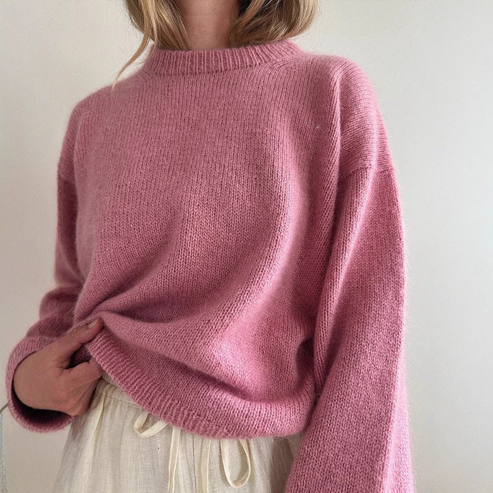 Women Oversized Mohair-Mix Sweater with Loose Silhouette and Ribbed Cuffs Mune Fashion