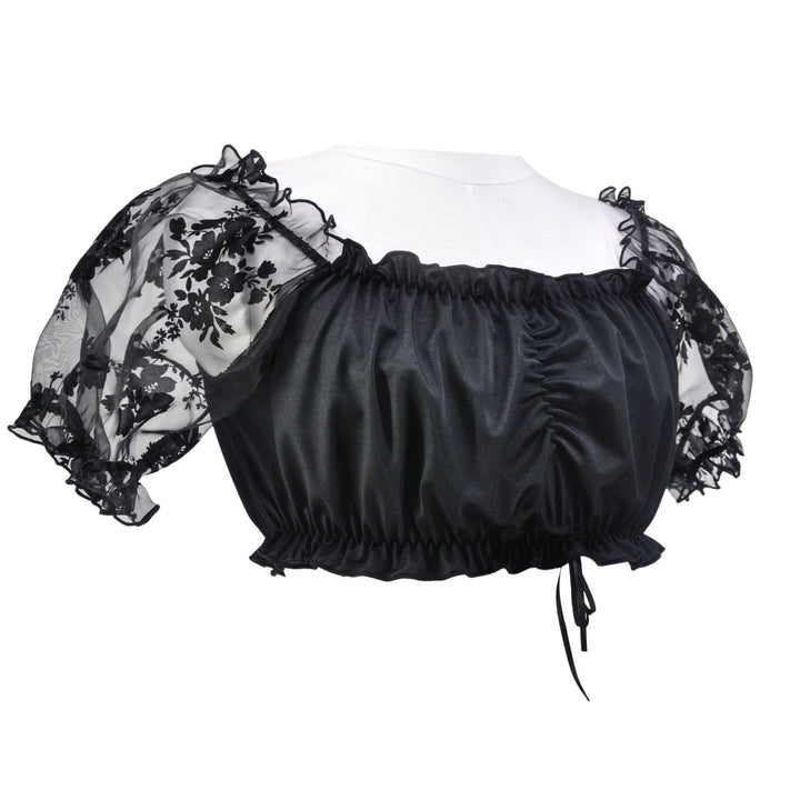 Women's Carmen-Dirndl blouse short with gathered front part elastic hem and transparent puff sleeves Mune Fashion