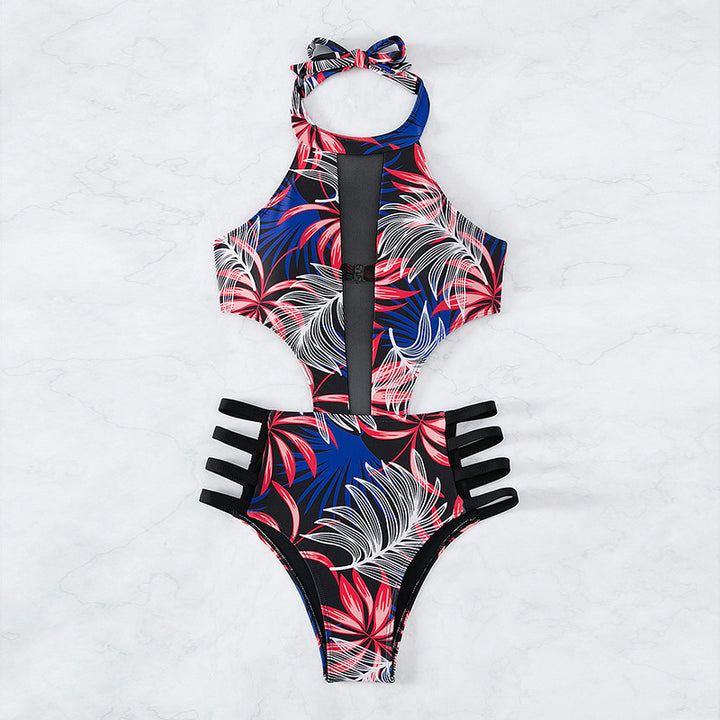 Women High-neck swimsuit with floral pattern and cut-out details Mune Fashion