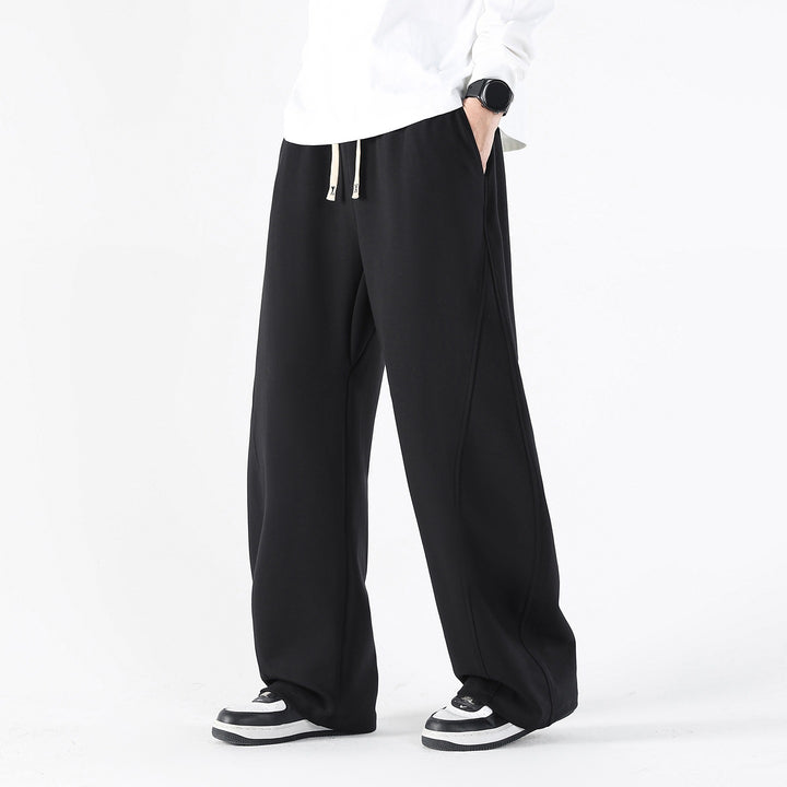 Men's Wide Relaxed Leisure Pants with Drawstring & Distinctive Seams Mune Fashion