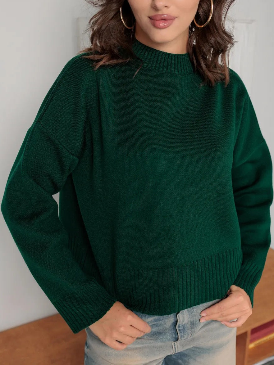 Women's Comfortable Knit Sweater with Round Neckline