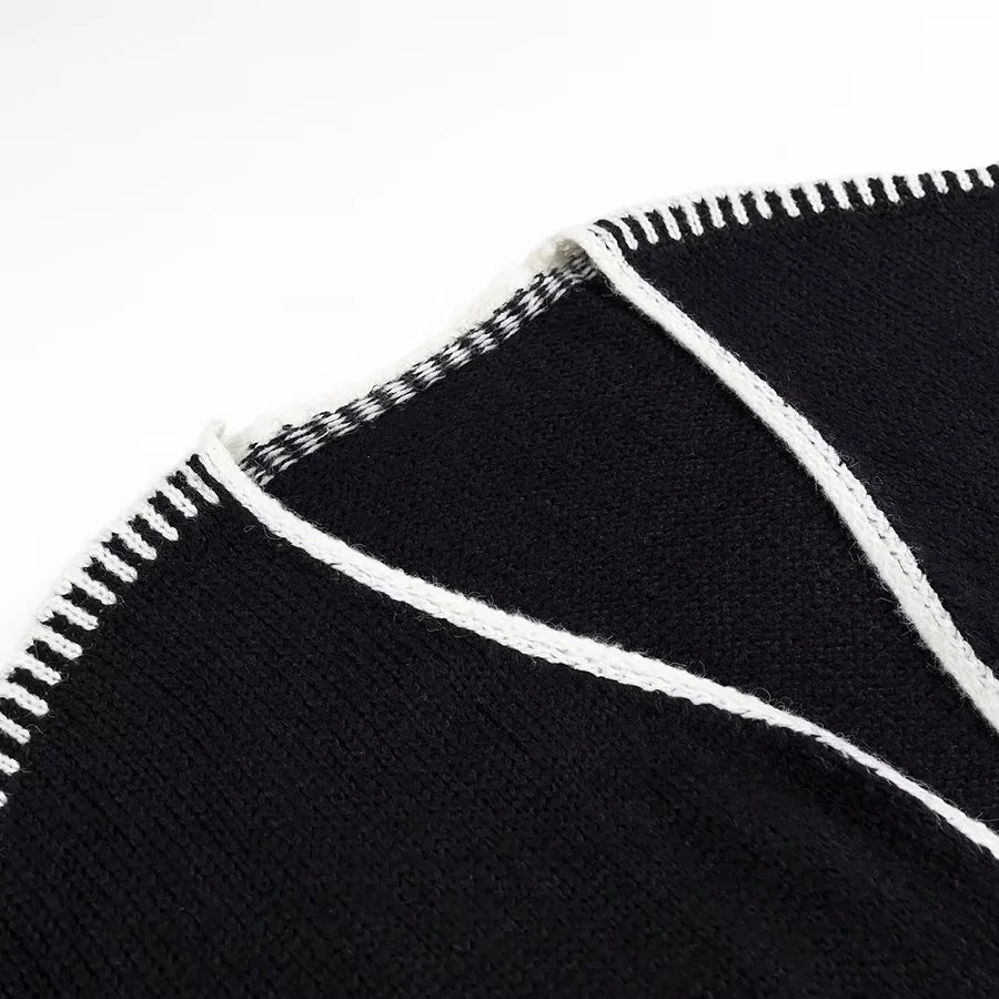 Ladies oversized knitted cardigan with contrast decorative seams and open front Mune Fashion