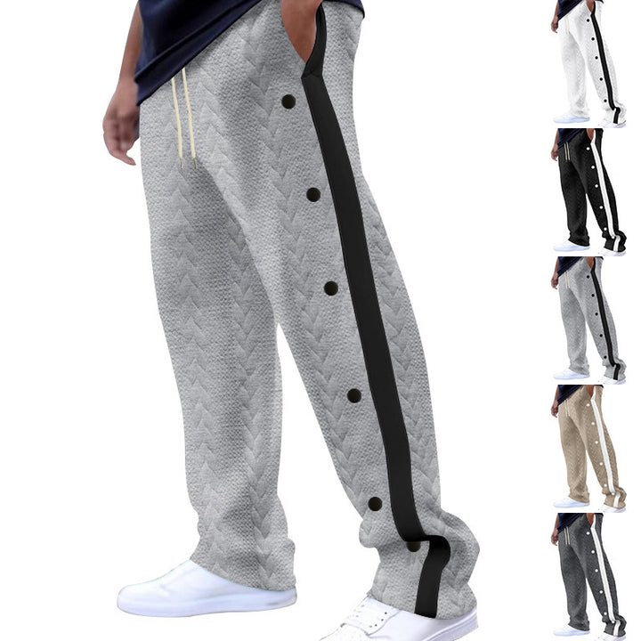 Men's quilted casual pants with continuous snap button placket and contrast stripes Mune Fashion