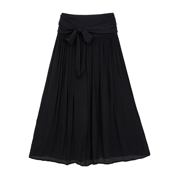 Women's flowing maxi skirt with wrap-around waistband and fitted tie belt Mune Fashion