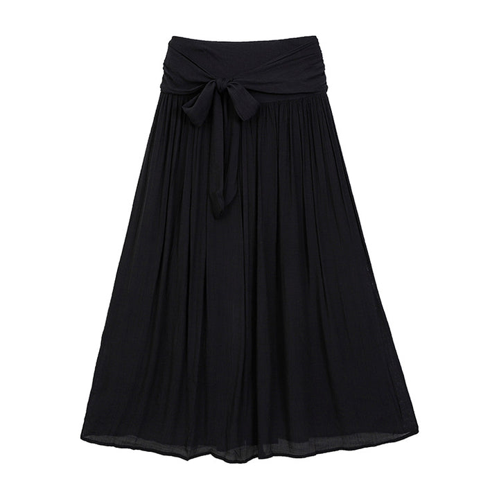 Women's flowing maxi skirt with wrap-around waistband and fitted tie belt Mune Fashion