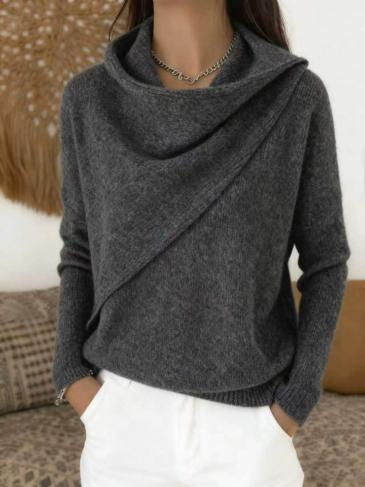 Women's Asymmetric Chunky Knit Sweater with Shawl Collar Mune Fashion