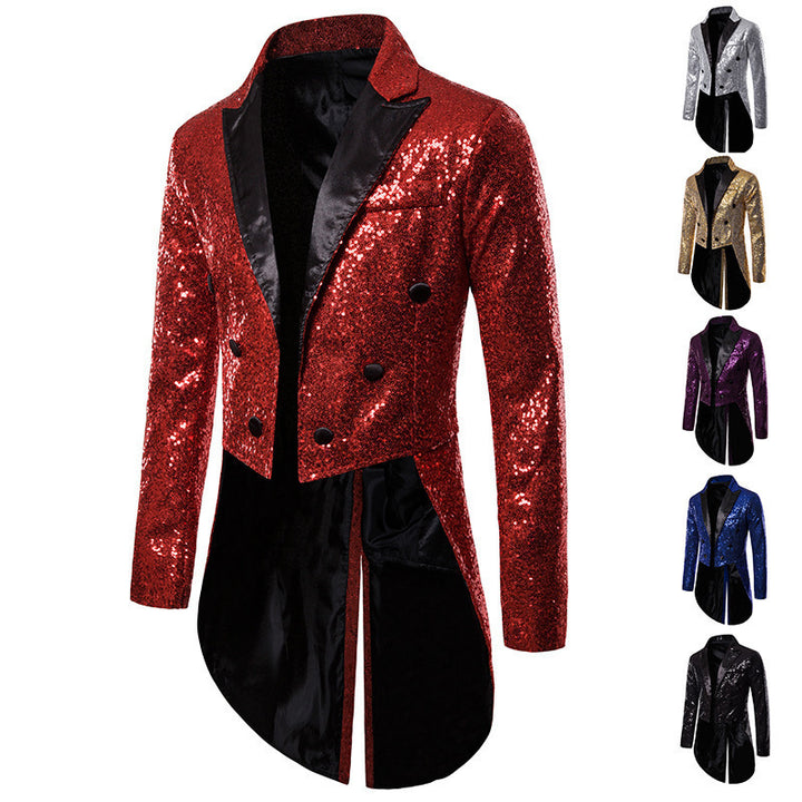 Men's glittered tailcoat with pointed satin lapels, double-breasted and extended swallowtail Mune Fashion