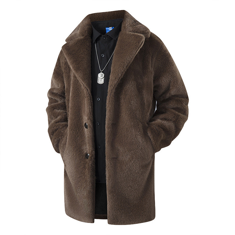 Men's luxurious long faux fur coat with lapel collar and soft drape Mune Fashion