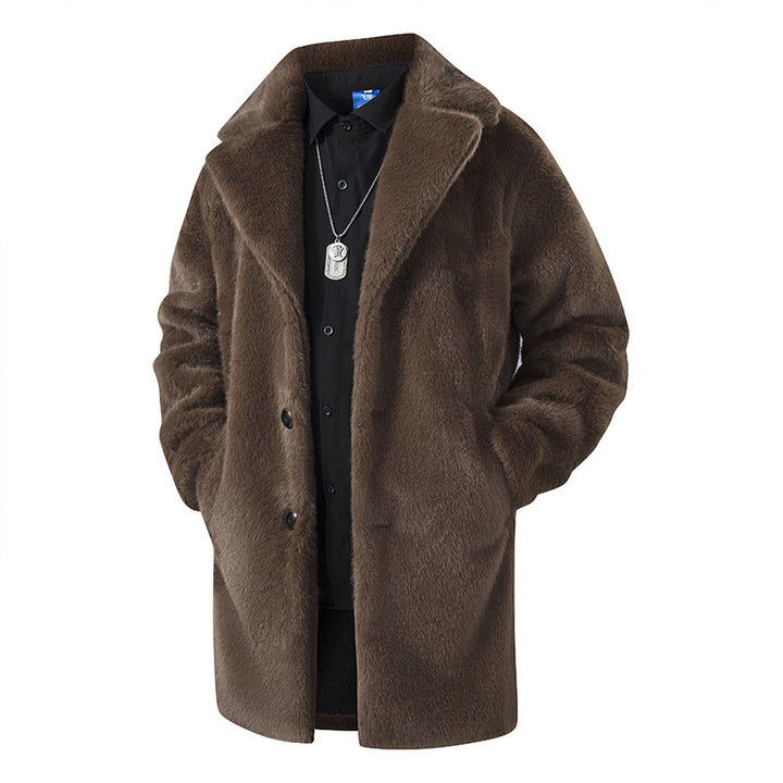 Men's luxurious long faux fur coat with lapel collar and soft drape Mune Fashion